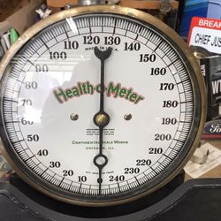 Antique - Health O Meter Scale - Hand Painted Floral Decorative - Domed Glass - Brass Trim Ring 