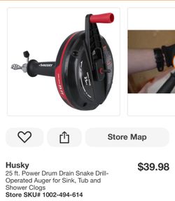 Husky 25 ft. Power Drum Drain Snake Drill-Operated Auger for Sink, Tub and Shower Clogs