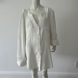NWT Yidarton Long Sleeve Button Up  Cream Blouse size XL
