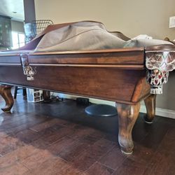 Wooden Pool Table With Blue Top