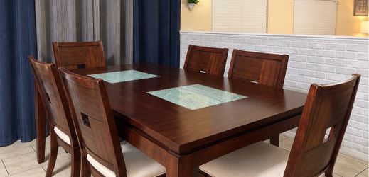 Wood Dining Table and 6 Chairs Set