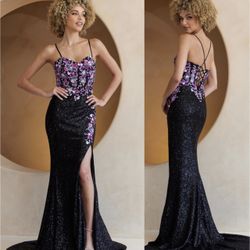 New With Tags Sequin Floral Print Long Formal Dress & Prom Dress $200