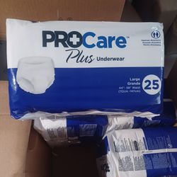 PROCARE PLUS UNDERWEAR /LARGE /25PIECE/ 44-58WAIST/ 8 PACKAGES ALL 8 ONE PRICE, ONLY PICK UP 