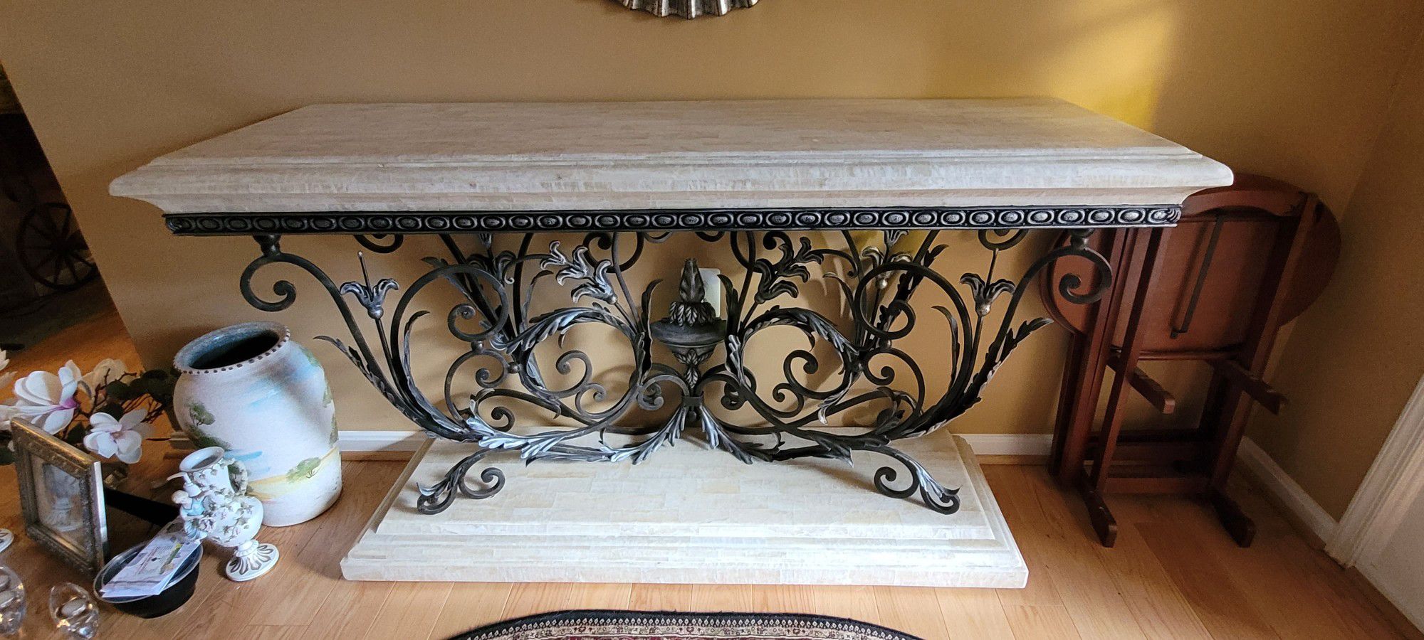 Antique Marble And Wraught Iron Console Table