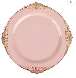 New 60-Piece Pink and Gold Ornate Vintage Plastic Plate