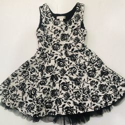 Knit Works Sz 8 Girls Black & White Dress w Roses & lace
