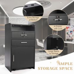 Barber Salon Cabinet, Black Trolley Salon Styling Station Cart Rolling w/Drawers, NEW