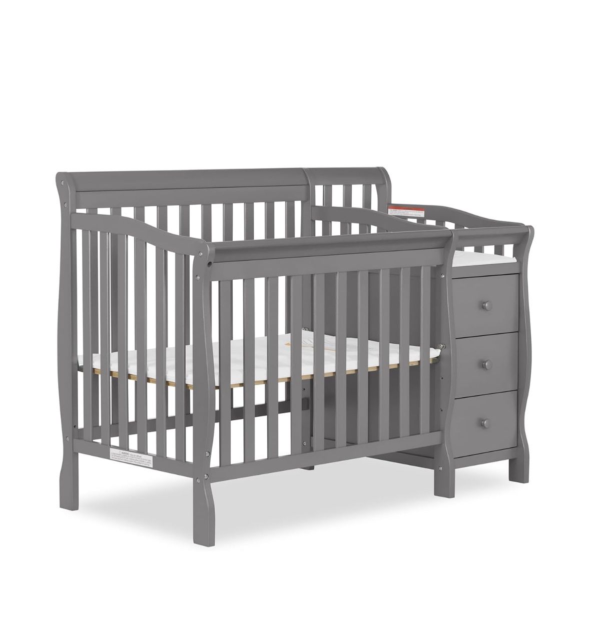 Dream On Me Jayden 4-in-1 Mini Convertible Crib And Changer in Storm Grey,-Toxic Finish, New Zealand Pinewood and Mattress