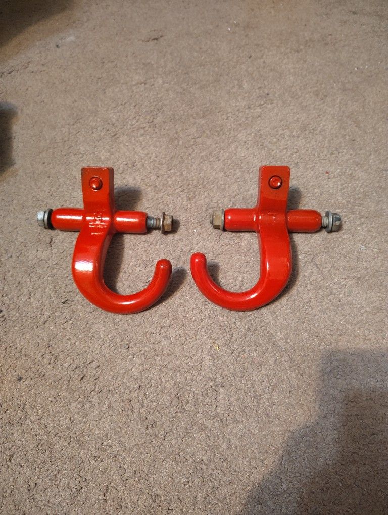Two Red Tow Hooks For Trucks