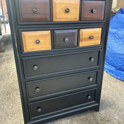 Black Five Drawer Chest With Multi-Tone Top Drawer Fronts