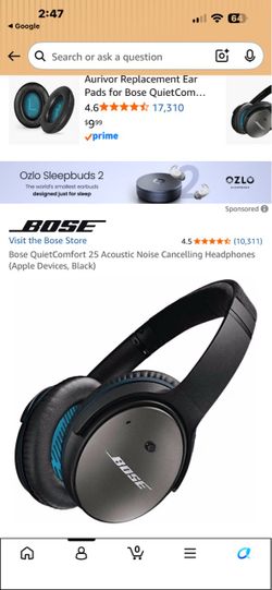 Bose QuietComfort 25 Acoustic Noise Cancelling Headphones W/wireless blue Tooth !!