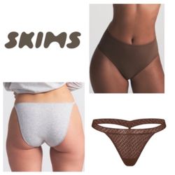 NEW Bundle of 3: SKIMS Logo Mesh Foil Thong, Mesh Bikini Briefs & Cotton bikini