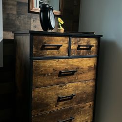 Rustic Modern Wood Dresser  & Minimalist Metal Garment Rack with Shelf