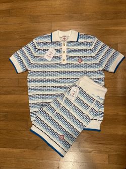 Casablanca Tuck Stitch Striped Polo Shirt/Short Set(S,M,XL)