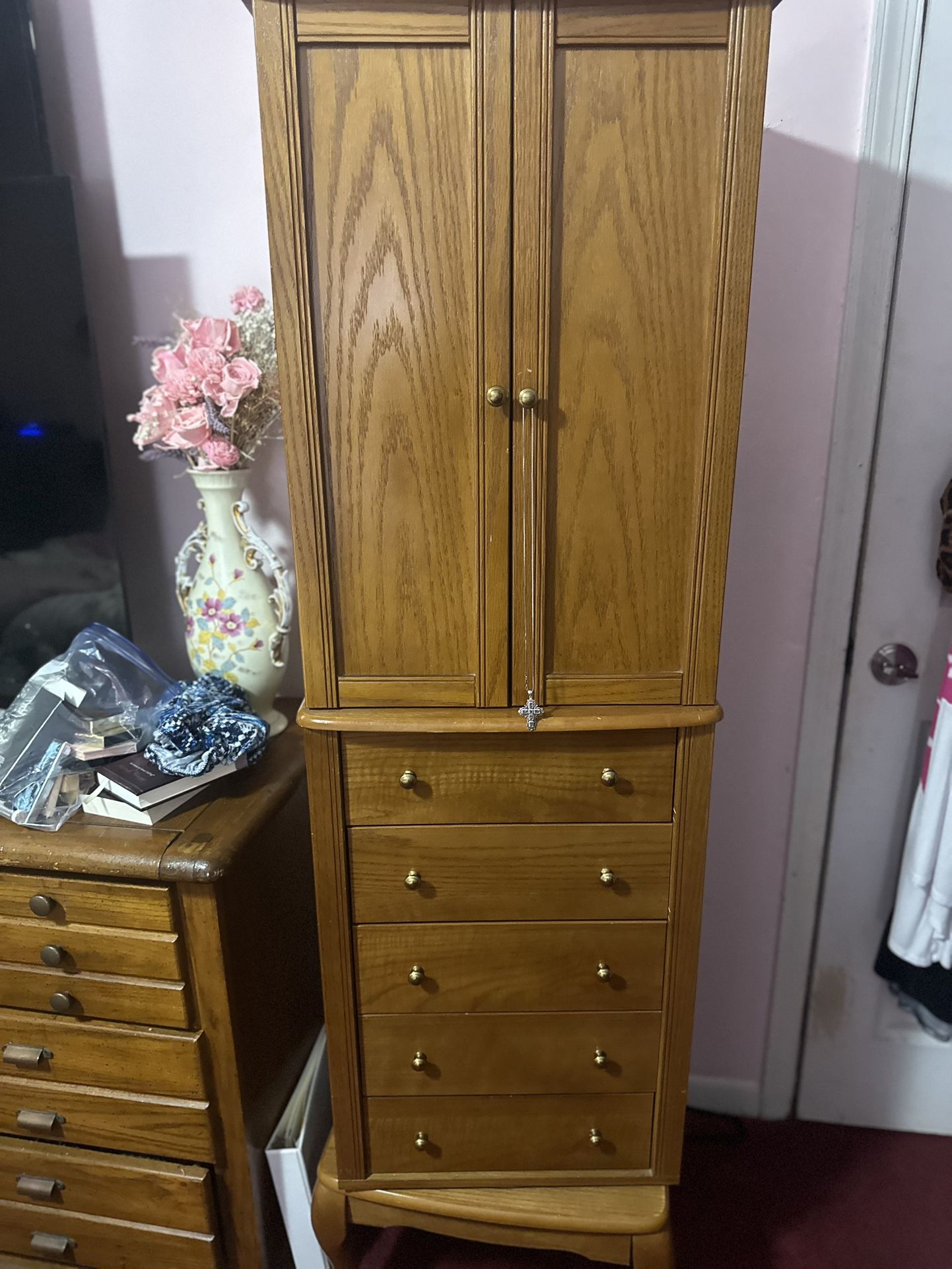 Spinning Mirror And Jewelry Armoire