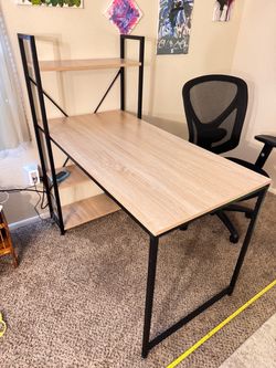 Desk w/ shelves (black & tan)