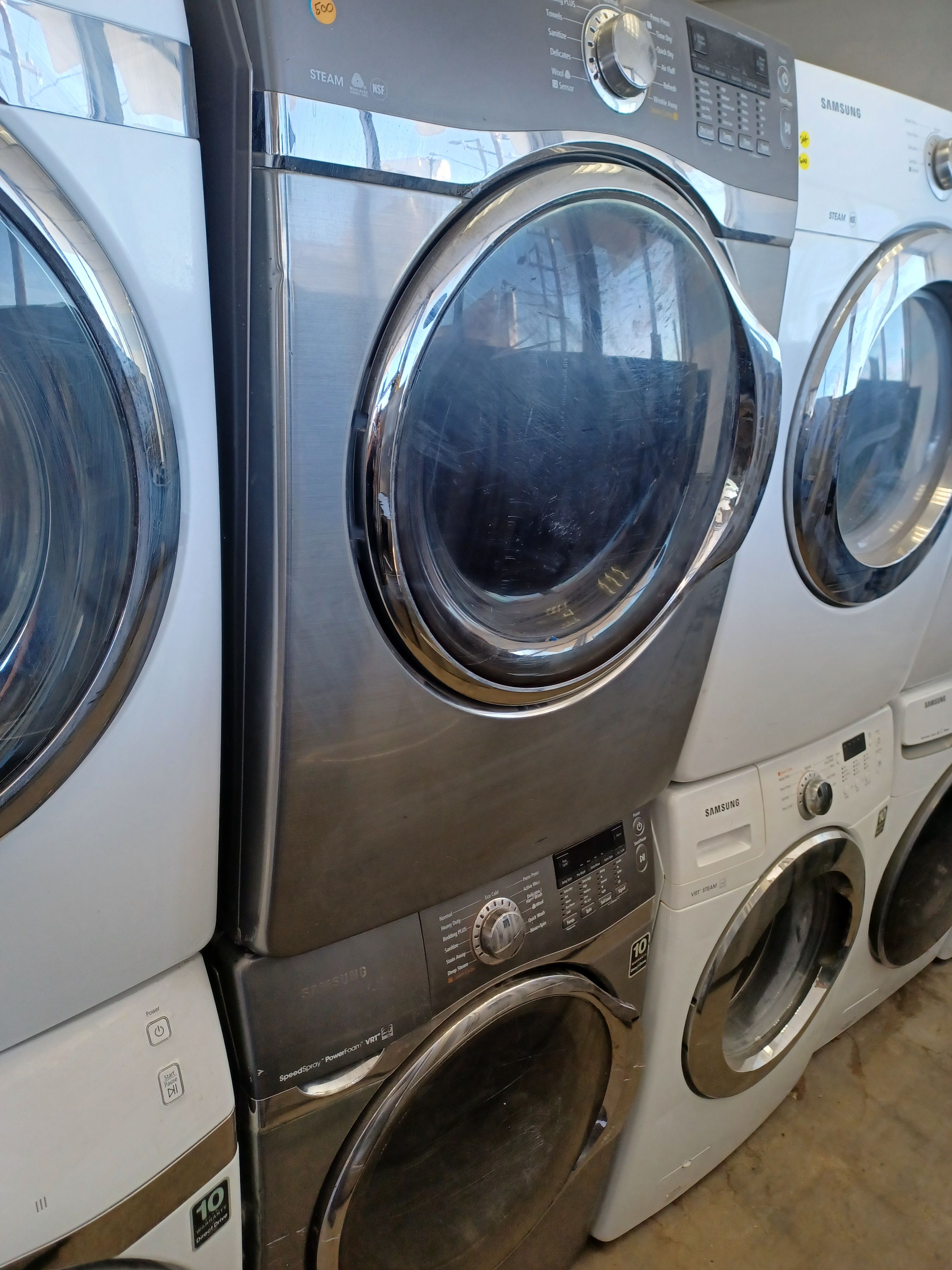 SAMSUNG GRAY FRONT LOAD WASHER AND ELECTRIC DRYER SET