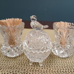 Vintage German Lead Crystal Toothpick Holders And Trinket 