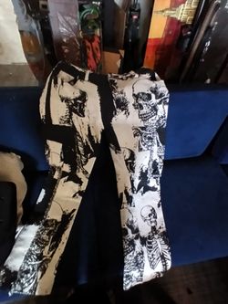 Black and White Skeleton Print Pants