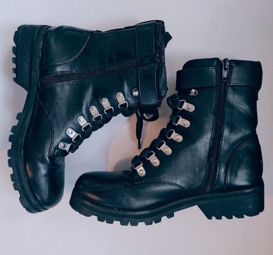 Abound Victor Black Vegan Leather Ankle Combat Boots Sz 6