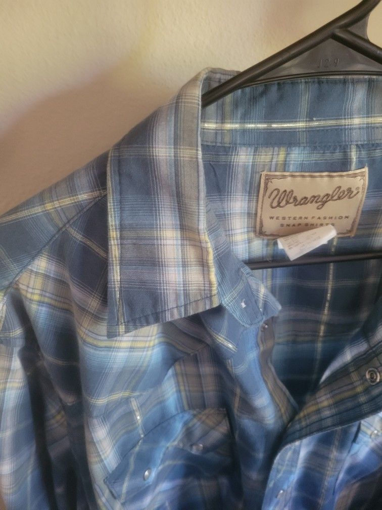 Wrangler Western Snap Shirt XL Cotton Blend Long Sleeve Plaid
