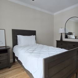 Twin Bed Set - Bed Frame, Dresser and Side Table