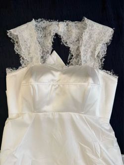 White Satin Lace Cap Sleeve Bridal Dress size 8