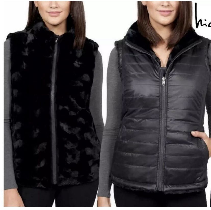 Nicole Miller Ladies' Reversible Vest Black Quilted Size XS Full Zip