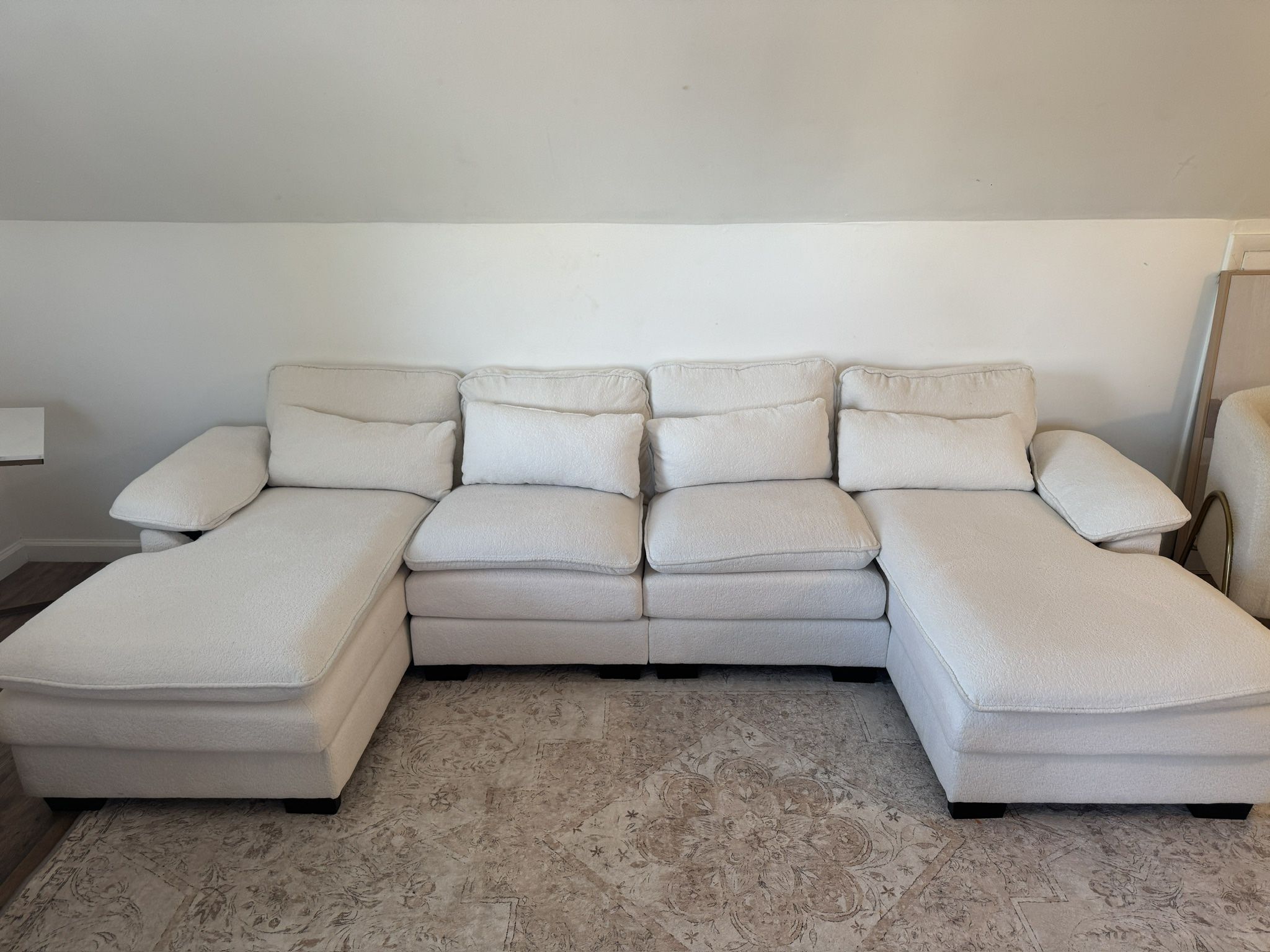 Modern Cream Bouclé Double-Chaise Sectional Sofa | Deep Seats | Modular Cloud Style | LOCAL PICKUP ONLY