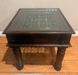 Rustic Solid Dark Wood, Iron & Glass End Table – $75 OBO