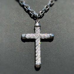 14k solid white gold cross natural diamonds 0.6CTW Pendant charm