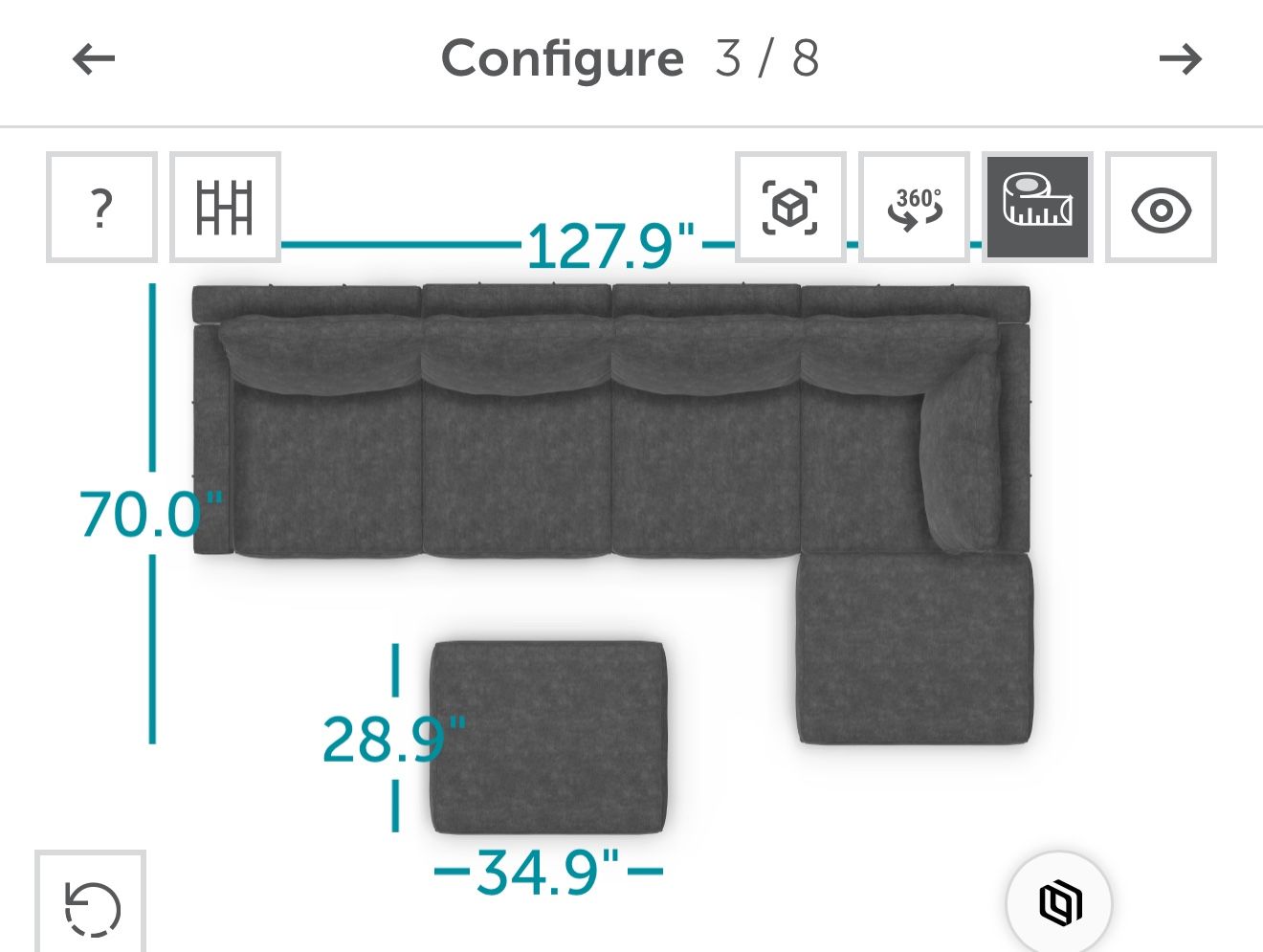 LoveSac Sactional Sectional Sofa - 6 Sides, 6 Seats +Covers. Sky Grey Corded Velvet.