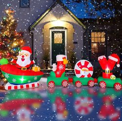 NEW Christmas 9FT Long Santa Candy Cane Train Airblown Inflatable