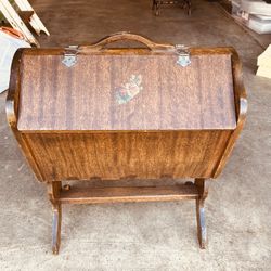 Antiquew vintage wooden sewing box stand with floral decals 