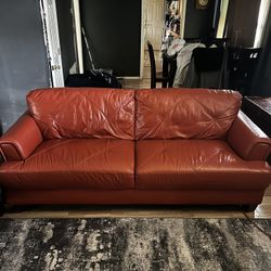 Burnt Orange Leather Couch 