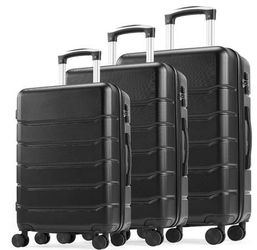 Hardside Luggage Sets with Spinner Wheels, Black, 20/24/28-Inch