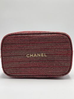 Authentic CHANEL Limited Edition Red & Gold Tweed Make Up Bag / Pouch Only