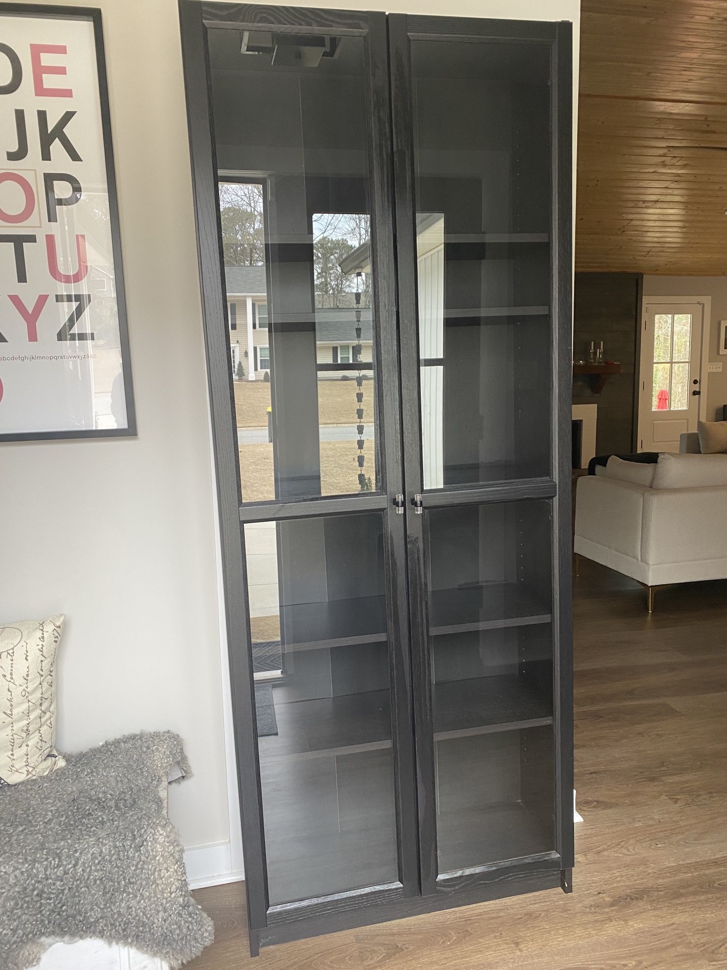 Bookcase With Glass Doors, Black, 6 Shelf’s