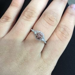 14K Withe Gold Ladies Pink Diamond  Ring Size 7.25