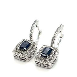 14Kt White Gold Diamond Sapphire Earrings 4.40g .74CTW I-963