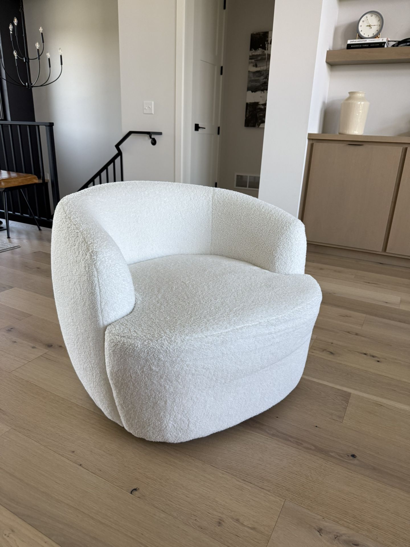White Swivel Boucle Accent Chair