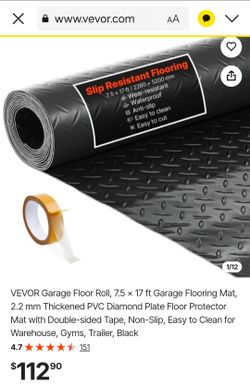 VEVOR Garage Floor Roll 7.5x17 ft Black