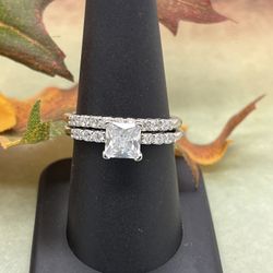 925 Silver Square Two Piece Wedding Ring