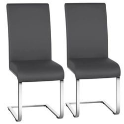2PCS Dining Chairs Faux Leather Chairs for Kitchen Dining Room Metal Legs Faux Leather Seat Modern Kitchen Furniture