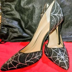 INC International Concepts Spider Web Bling Heels - Halloween/Goth/Party Pump Size 13
