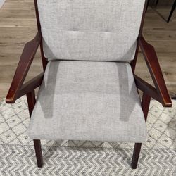 2 Chairs Beige And Cherry Brown Wood Arm And Legs