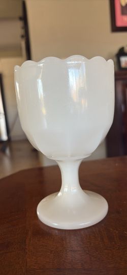 Vintage scalloped edge milk glass goblet