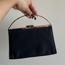 Vintage Black Hand Bag With Silver Handle 