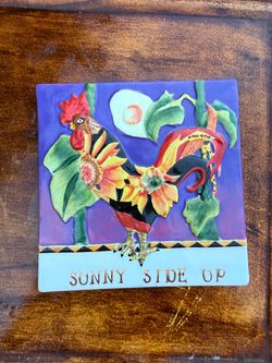 Sunny Side Up Rooster Decorative Tile Plaque