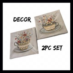 NIB 2Pc Teacup Canvas Wall Art Set